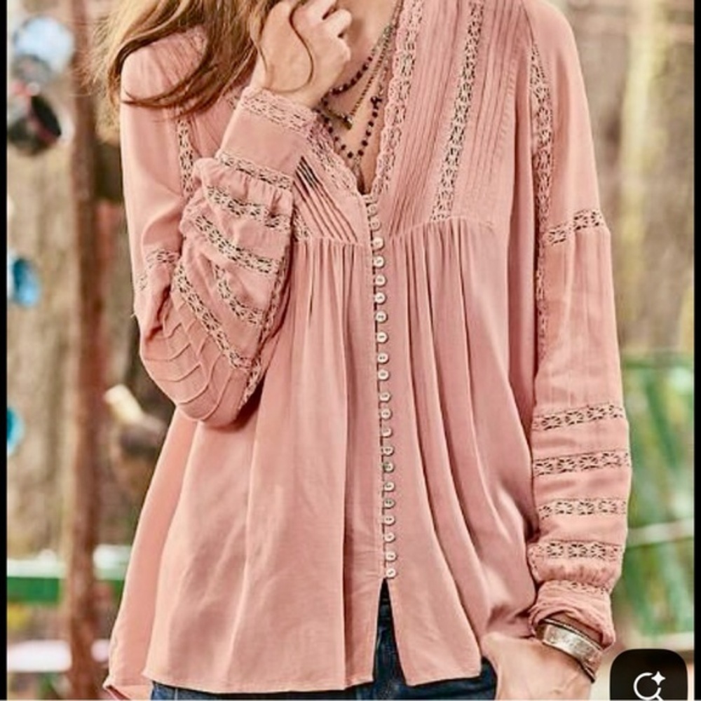 Sundance blouse pale pink xsmall eyelet lace button down Dressy‎ peplum blouse